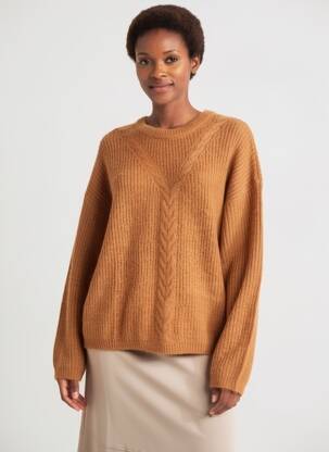 Pulover elasticitate mâneci lungi maro C'EST BEAU LA VIE femeie