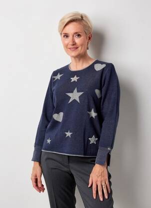 Pulover croială cambrată mâneci lungi albastru HAJO femeie