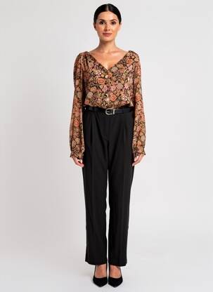 Salopetă-pantalon țesătură crep mâneci lungi negru ELORA femeie