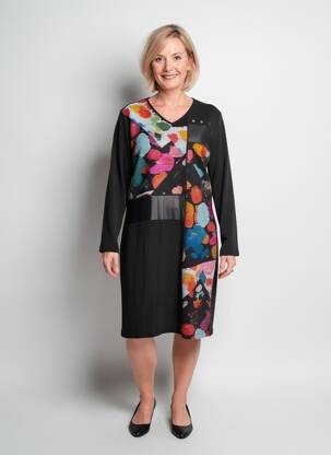 Rochie midi imprimeu fantezie mâneci lungi negru GRIFFON femeie