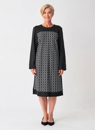 Rochie midi imprimeu fantezie mâneci lungi negru GRIFFON femeie