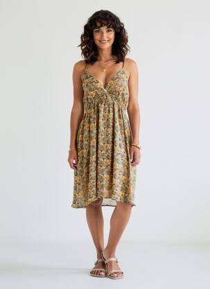 Rochie midi imprimeu floral bretele subțiri portocalie MOLLY BRACKEN femeie