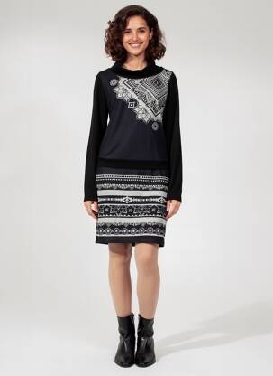 Rochie pulover elasticitate mâneci lungi negru SMASH WEAR femeie