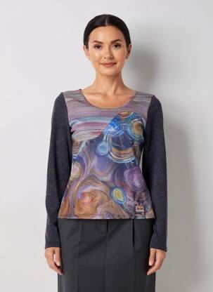 Pulover țesătură melanj mâneci lungi albastru SMASH WEAR femeie