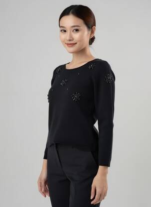 Pulover croială cambrată mâneci 3/4 negru YUMI femeie