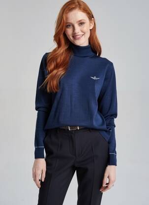 Pulover cu guler înalt elasticitate mâneci lungi albastru AERONAUTICA femeie