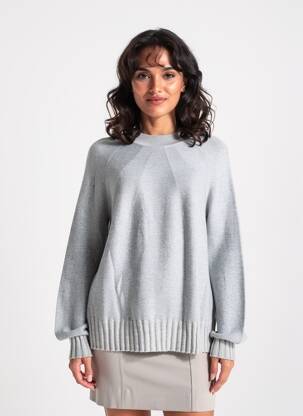 Pulover țesătură melanj mâneci lungi gri YAYA femeie
