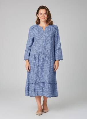 Rochie midi imprimeu fantezie mâneci lungi albastru BIANCA femeie