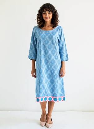 Rochie midi mâneci 3/4 mâneci 3/4 albastru HATLEY femeie