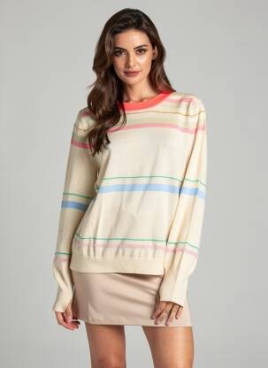 Pulover elasticitate mâneci lungi bej BELLEROSE femeie