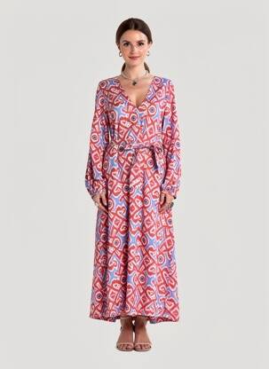 Rochie lungă imprimeu fantezie mâneci lungi albastru V.DE.VINSTER femeie