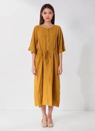 Rochie lungă mâneci scurte mâneci scurte galben HARTFORD femeie