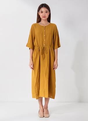Rochie lungă mâneci scurte mâneci scurte galben HARTFORD femeie