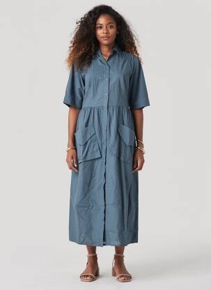 Rochie midi mâneci scurte mâneci scurte albastru MARLO femeie
