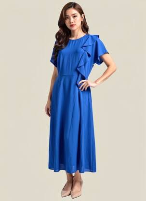 Rochie midi croială fluidă mâneci scurte albastru ESSENTIEL ANTWERP femeie
