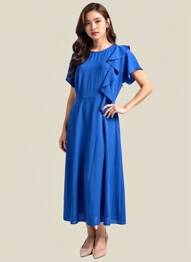 Rochie midi croială fluidă mâneci scurte albastru ESSENTIEL ANTWERP femeie