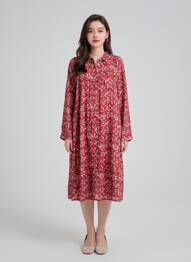 Rochie midi imprimeu fantezie mâneci lungi roșu BELLA JONES femeie