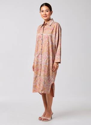 Rochie midi imprimeu fantezie mâneci lungi portocalie HOD femeie