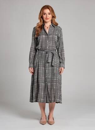 Rochie midi imprimeu fantezie mâneci lungi negru DIEGA femeie