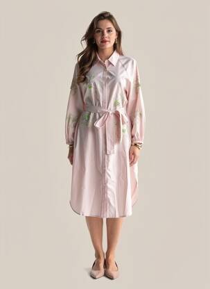 Rochie midi mâneci lungi mâneci lungi roz ESSENTIEL ANTWERP femeie