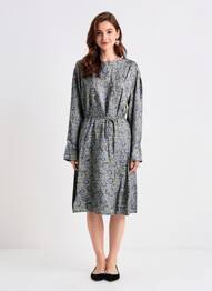 Rochie midi imprimeu fantezie mâneci lungi albastru CHLOÉ STORA femeie