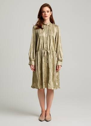 Rochie midi croială fluidă mâneci lungi bej HARTFORD femeie