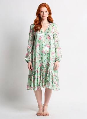 Rochie midi imprimeu floral mâneci lungi verde ESSENTIEL ANTWERP femeie
