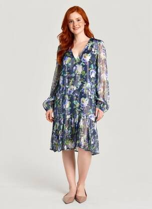 Rochie midi imprimeu floral mâneci lungi albastru ESSENTIEL ANTWERP femeie