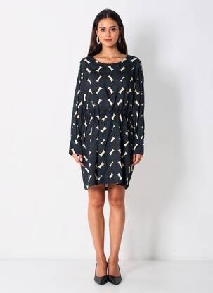 Rochie midi imprimeu fantezie mâneci lungi albastru CHLOÉ STORA femeie