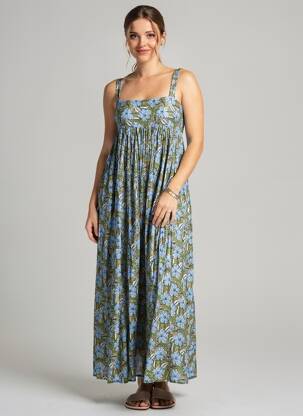 Rochie lungă imprimeu floral fără mâneci albastru BELLEROSE femeie