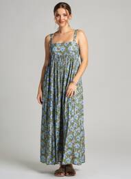 Rochie lungă țesătură poplin fără mâneci albastru BELLEROSE femeie