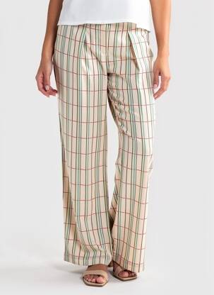 Pantalon larg țesătură poplin talie înaltă roz CHLOÉ STORA femeie