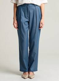 Pantalon chino închidere cu fermoar sub clapetă cu cârlig talie înaltă albastru ESSENTIEL ANTWERP femeie