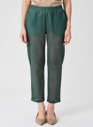 Pantalon 7/8 țesătură poplin mărime normală verde LEÏ-1984 femeie
