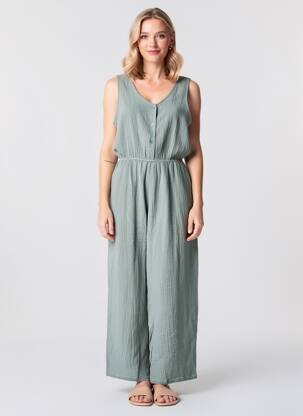 Salopetă-pantalon țesătură crep fără mâneci verde LEÏ-1984 femeie