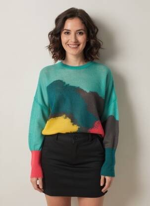 Pulover croială dreaptă mâneci lungi verde HIGH femeie
