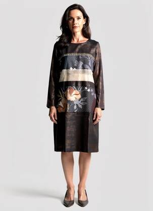 Rochie midi imprimeu fantezie mâneci lungi maro MERI & ESCA femeie