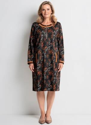 Rochie midi imprimeu floral mâneci lungi maro GUY DUBOUIS femeie