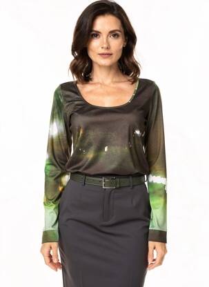 Tricou imprimeu fantezie mâneci lungi verde MAIS IL EST OU LE SOLEIL femeie