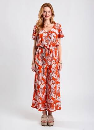 Salopetă-pantalon croială fluidă mâneci scurte roșu AGATHE & LOUISE femeie