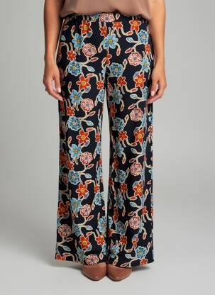 Pantalon drept țesătură poplin mărime normală albastru SEE THE MOON femeie