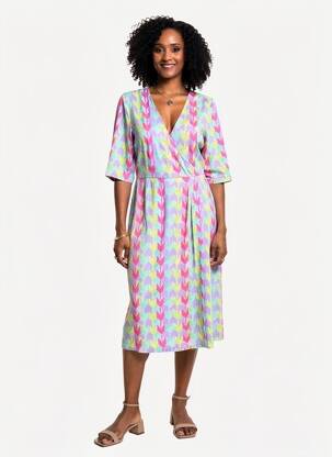 Rochie midi imprimeu fantezie mâneci scurte violet SURKANA femeie