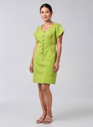 Rochie midi mâneci scurte mâneci scurte verde AGATHE & LOUISE femeie