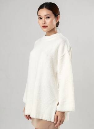Pulover tunică elasticitate mâneci lungi alb CREAM femeie