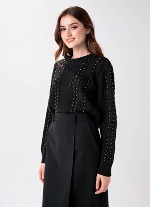 Pulover elasticitate mâneci lungi negru FREEMAN T.PORTER femeie