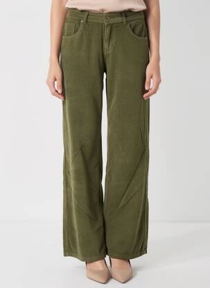 Pantalon larg închidere cu fermoar sub clapetă cu nasturi talie joasă verde FREEMAN T.PORTER femeie