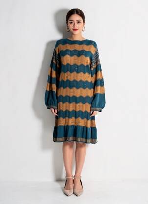 Rochie pulover elasticitate mâneci lungi albastru MEISÏE femeie