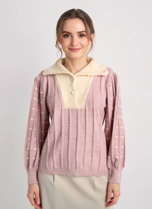 Pulover elasticitate mâneci lungi roz MEISÏE femeie