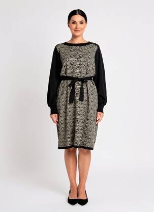 Rochie midi imprimeu fantezie mâneci lungi negru KING LOUIE femeie