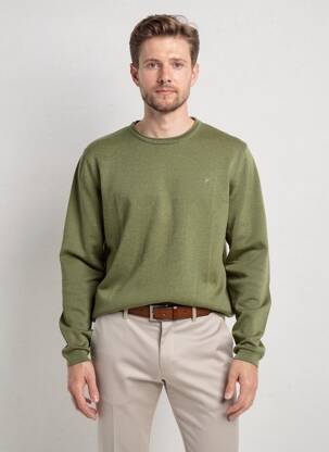 Pulover guler rotund mâneci lungi verde PIONEER bărbat